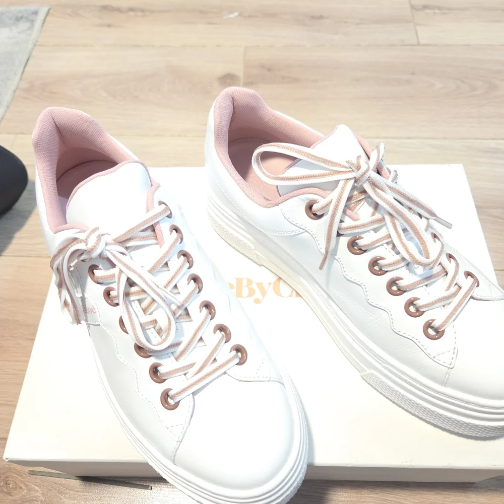 See By Chloe Essie pink/white leather Sneakers Sz 39 - Picture 3 of 14